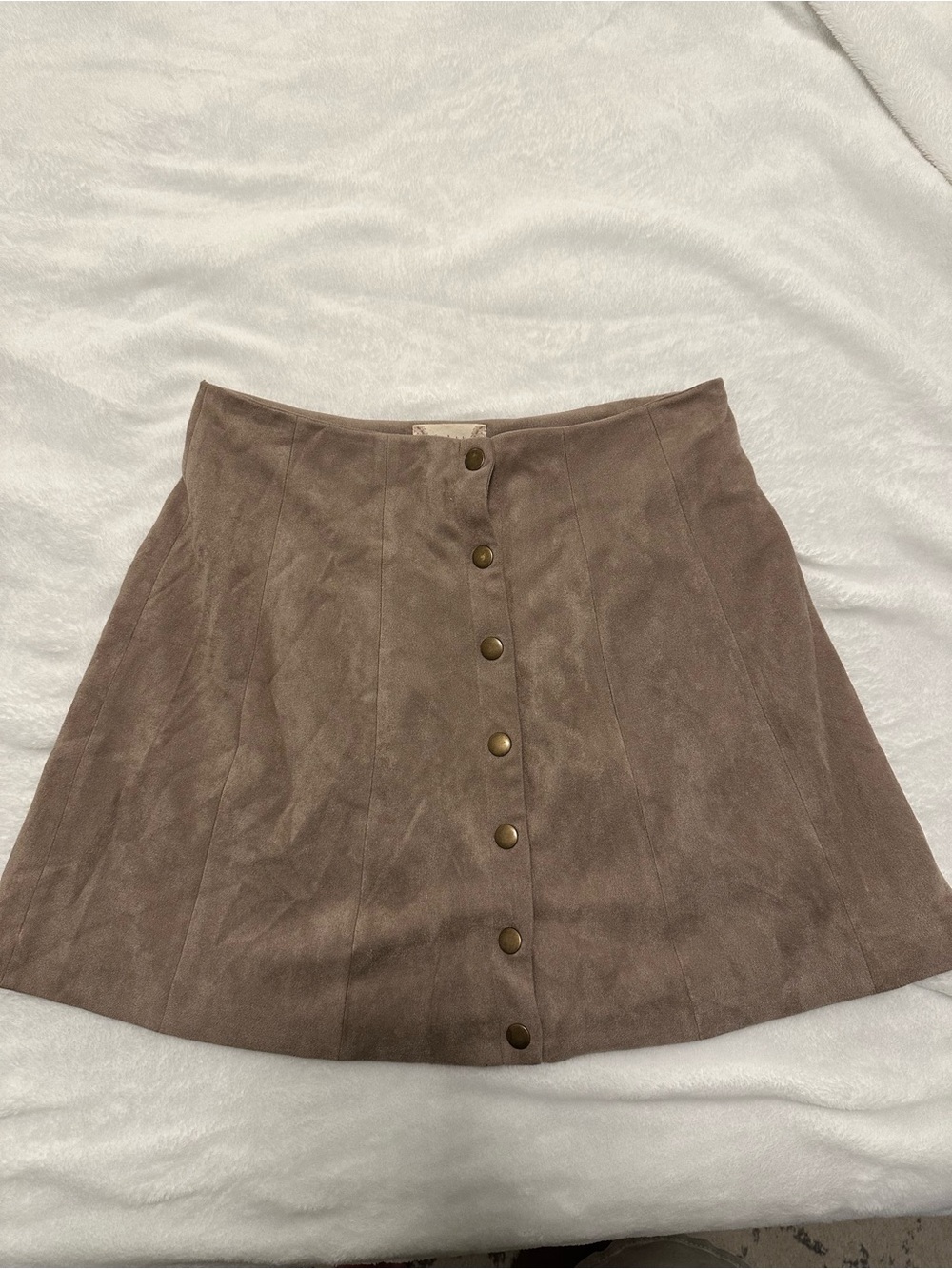 Altar'd State Taupe Suede-Look Button Front A-Line Skirt